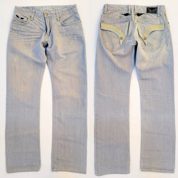 New Men's ROBIN'S JEAN sz 33 Arabesque Jeans with Swarovski Crystals - Picture 3 of 10